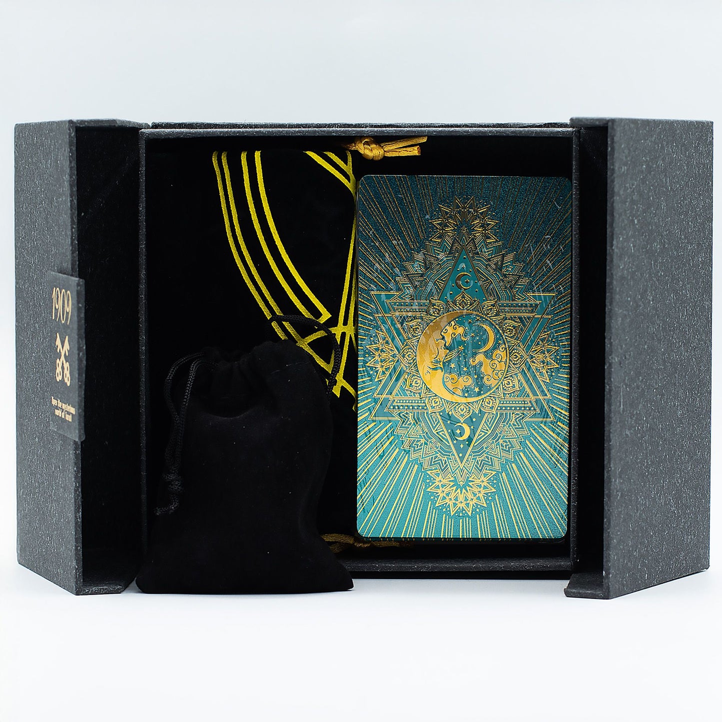 Tarjeta de Tarot con Foil en Oro y Turquesa - Conjunto de Regalo - Cartas del Tarot y paños de lectura