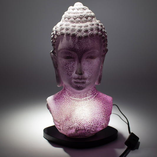 Crackle lavender-finish Buddha bust lamp - oval base