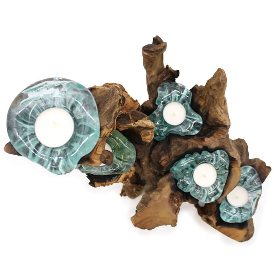 Portavelas Molton Glass Five sobre madera