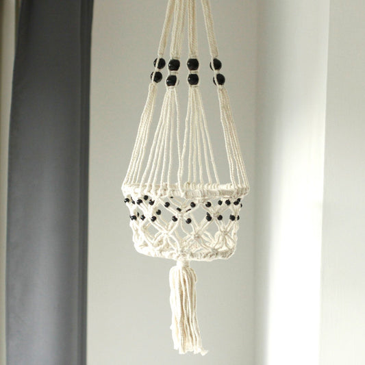 Suspension en macramé pour plantes - Grande avec perles