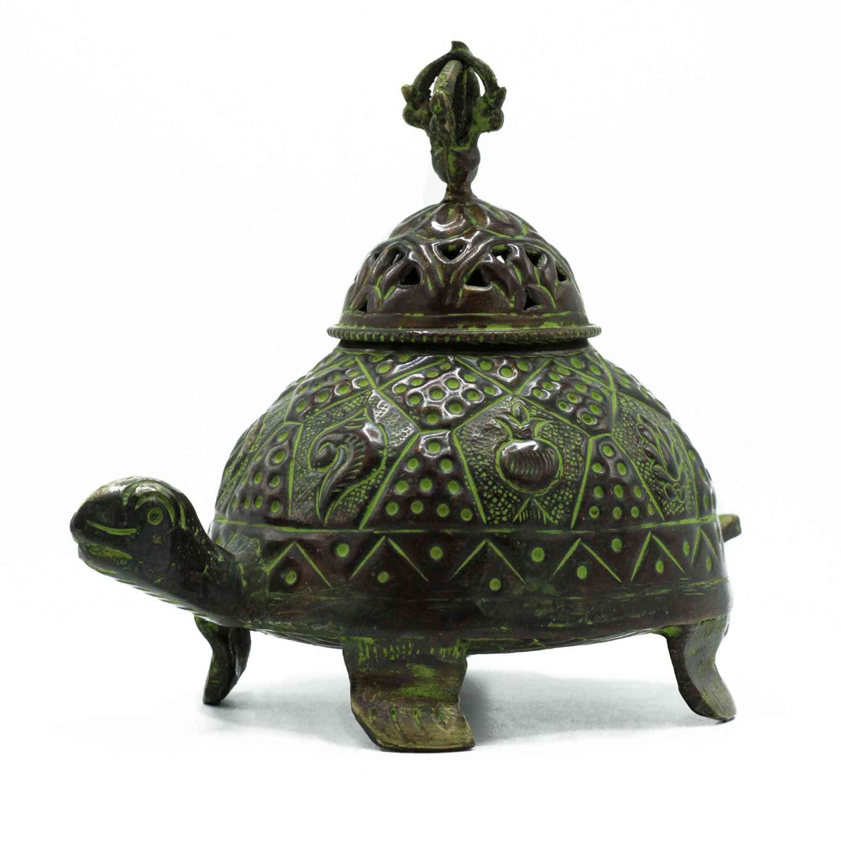 Porta-incienso Tibetano Tortuga Verdigris de Latón - Grande - Porta-Inciensos Tibetanos Antiguos | El Bazar de Tizar