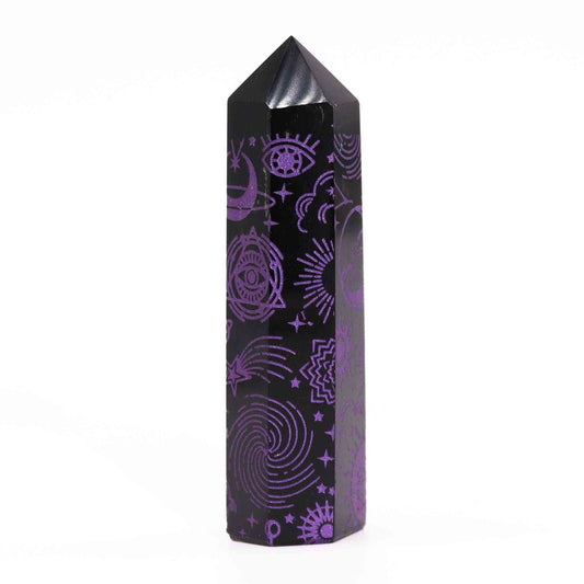 Puntas de Obsidiana Negra (aprox 60-70 gm 9cm) - Historia Mística - Morado Profundo - Torres de Obsidiana Negra