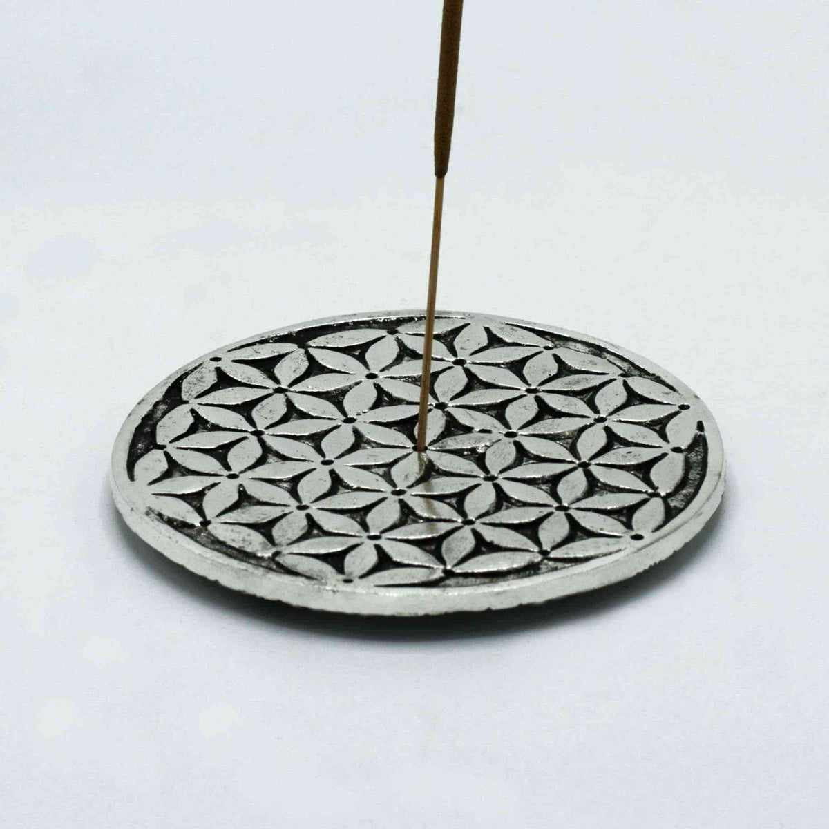 PortaIncienso Flor de la Vida Aluminio Pulido 11cm - Portainciensos de aluminio hechos a mano