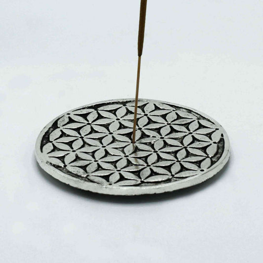 PortaIncienso Flor de la Vida Aluminio Pulido 11cm - Portainciensos de aluminio hechos a mano