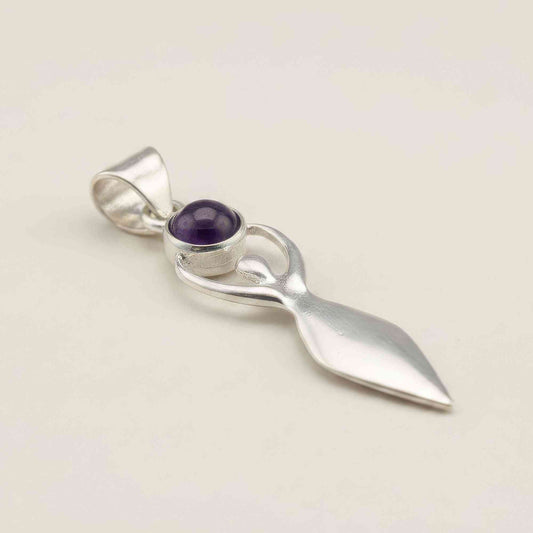Colgantes devocionales de la India - Baño de plata (Cordón de 45 cm) - Diosa Amatista - amatista baño de plata colgante | El