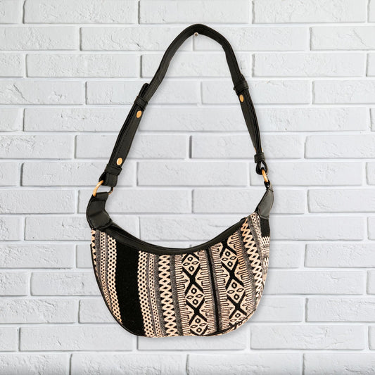 Bolso Hobo de Jacquard - Gris Metro (correa negra) - Bolso de Mano Hobo de Jacquard