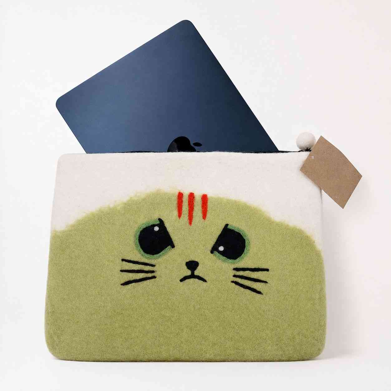 Funda de fieltro para portátil (de hasta 14 pulgadas) - Gato Gruñón