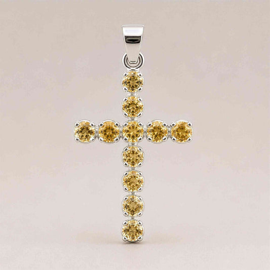 Colgante devocional indio - plateado (cadena de 45 cm) - crucifijo de citrino - citrino colgante crucifijo | El Bazar de Tiza