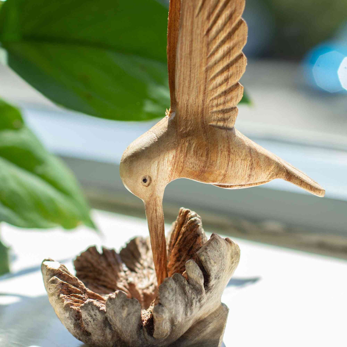 Handmade Artistic Parasitic Wood Carving - Nectar-drinking Hummingbird