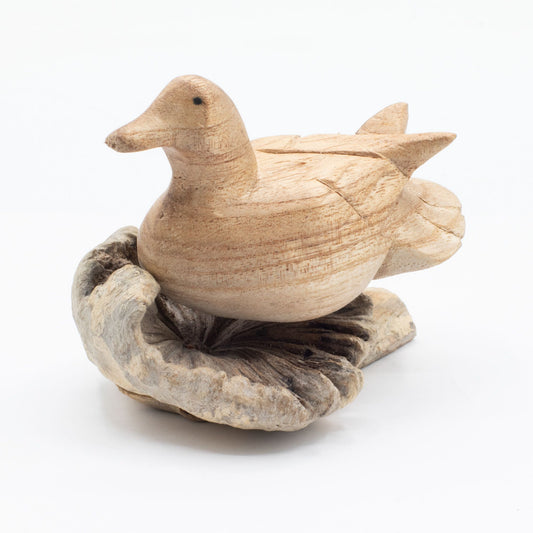 Handmade parasitic wood art carving - Resting wild duck