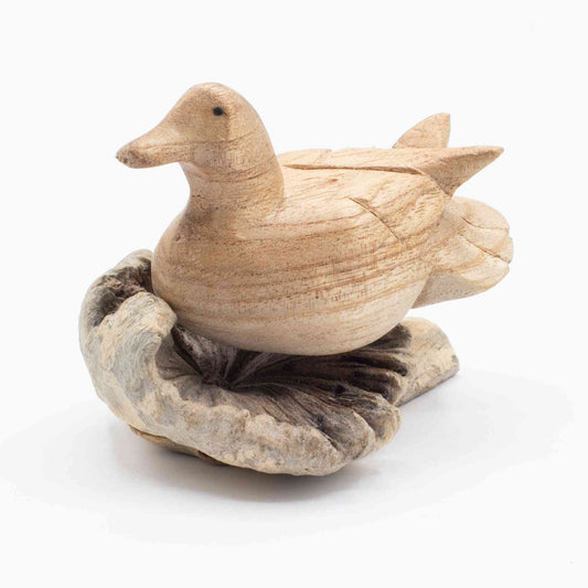 Handmade parasitic wood art carving - Resting wild duck