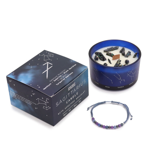Vela de Cristal del Zodiaco con Pulsera de Piedras Preciosas - Sagitario - Velas de cristal del zodiaco con brazalete de pied