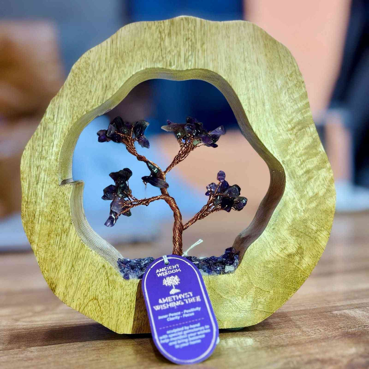 Jardín de árboles de gemas - Anillo de madera de mango - Amatista - 60 piedras pequeñas