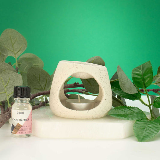 Quemador de aceite cerámico Zen - Guijarro redondo - Blanco roto moteado - aromaterapia cerámica decoración hogar | El Bazar