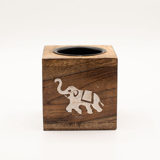 Quemador de aceite de madera de mango cuadrado - Elefante