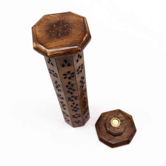 Mango Wood Hexagonal Tower - Soporte de Incienso