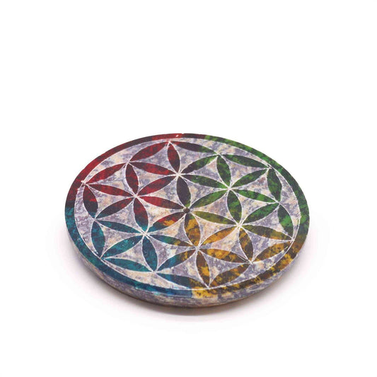 Porta-incienso Disco de Esteatita 8cm - Flor de la Vida - Porta incienso de esteatita | El Bazar de Tizar