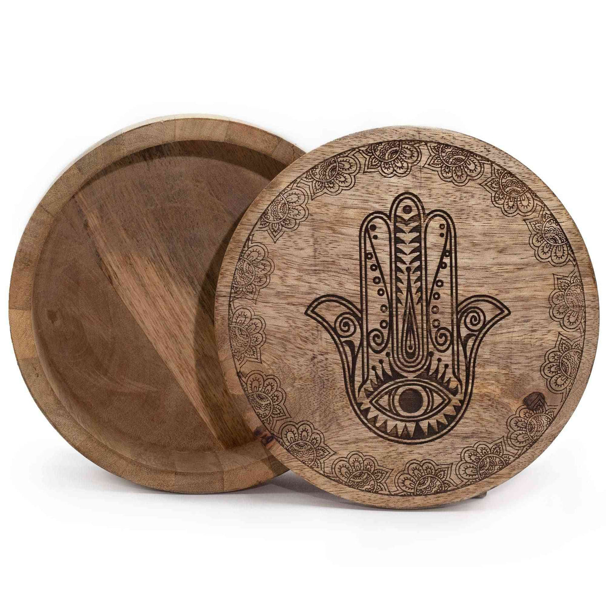 Large round box 17.5x7.5cm - Black Hamsa