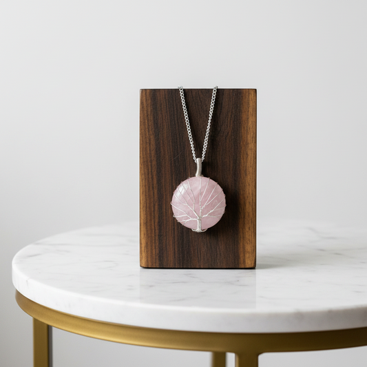 Collar Árbol de la Vida - Cuarzo Rosa - collar cuarzo rosa joyería artesanal | El Bazar de Tizar