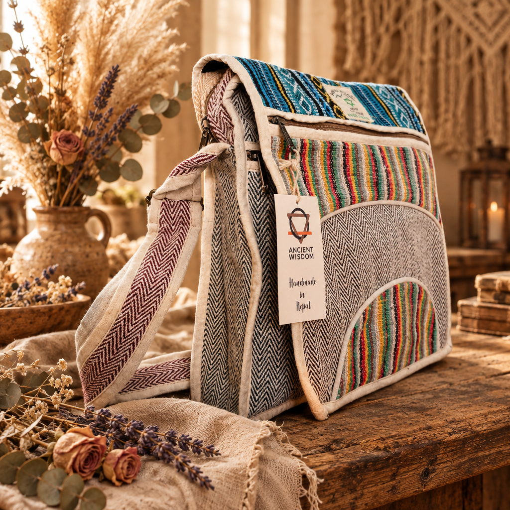 Bolso Mensajero de Cáñamo para Laptop - Curvas