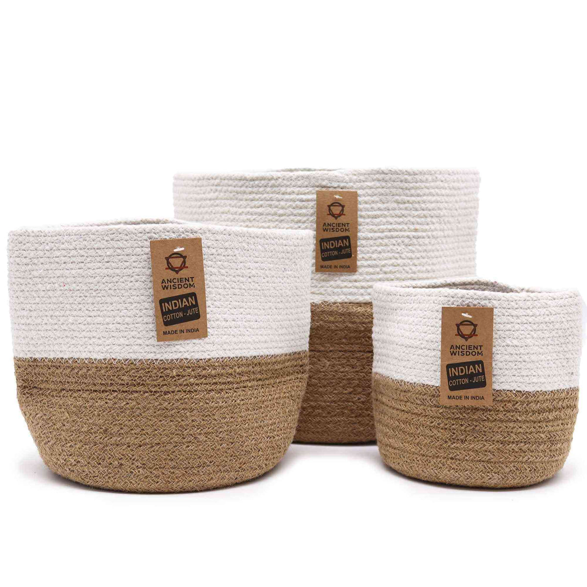 Lot de 3 paniers en coton et jute - Blanc