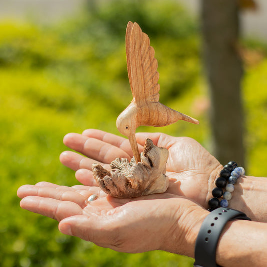 Handmade Artistic Parasitic Wood Carving - Nectar-drinking Hummingbird