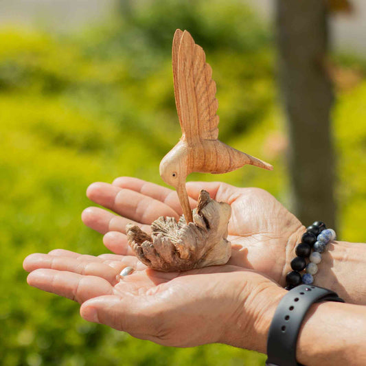 Handmade Artistic Parasitic Wood Carving - Nectar-drinking Hummingbird