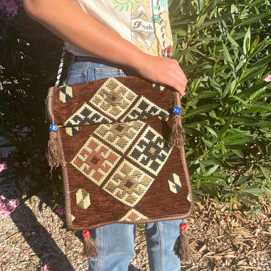 Bolso bandolera de festival Kilim de chocolate - Bolsos de Kilim