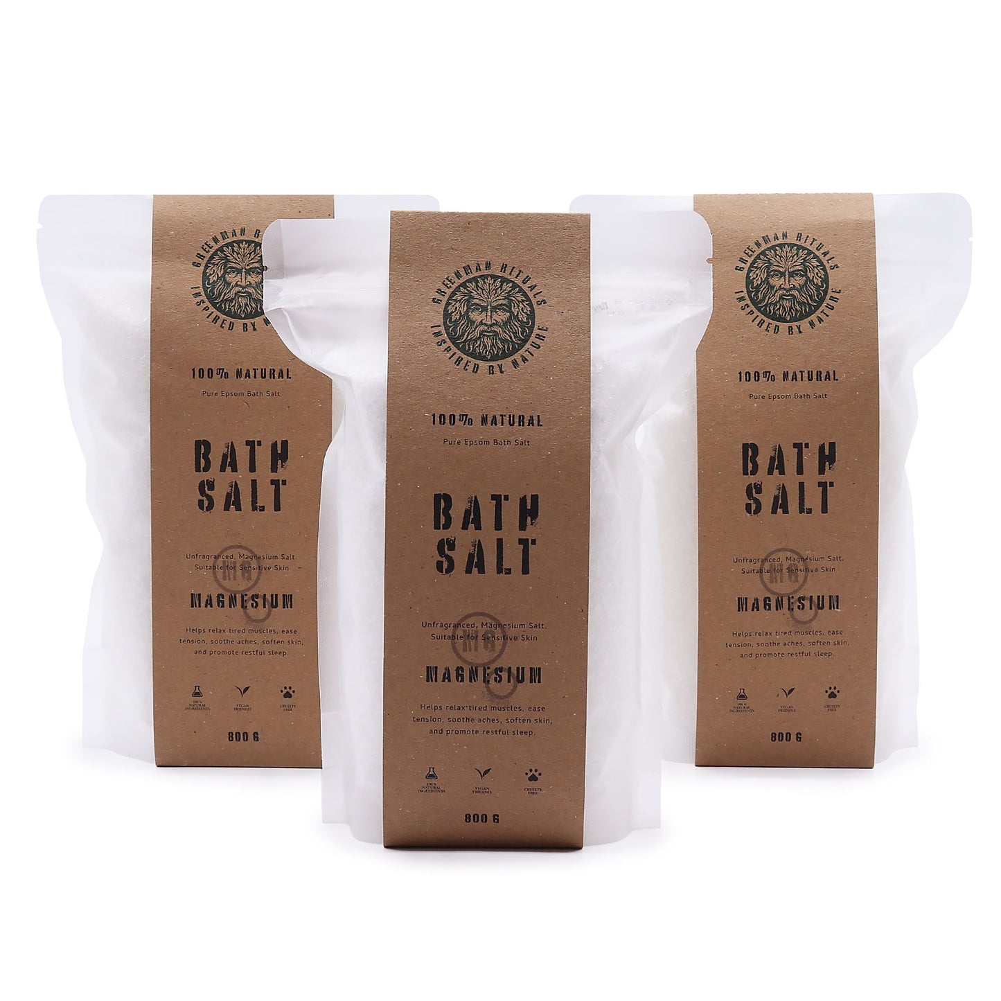Greenman Rituals Sal de baño de Epsom con magnesio – Fórmula pura