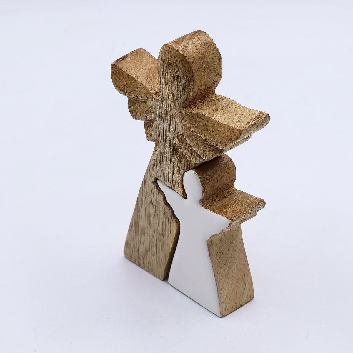 Ángel de madera de mango en Ángel - Esmalte blanco - Ángeles de madera de mango, Artisan Product