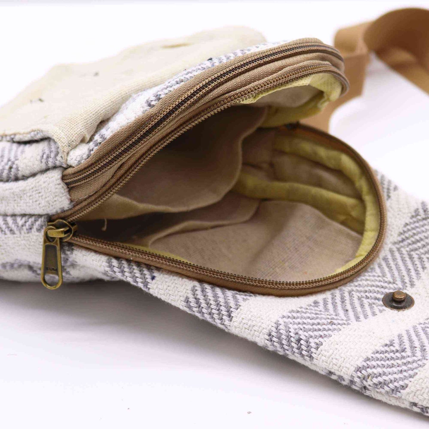 Bolso Bandolera de Algodon Natural - Gris y Blanco