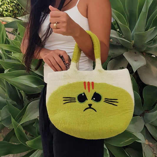 Bolso de fieltro grande de gato gruñón - Bolsos de Fieltro | El Bazar de Tizar