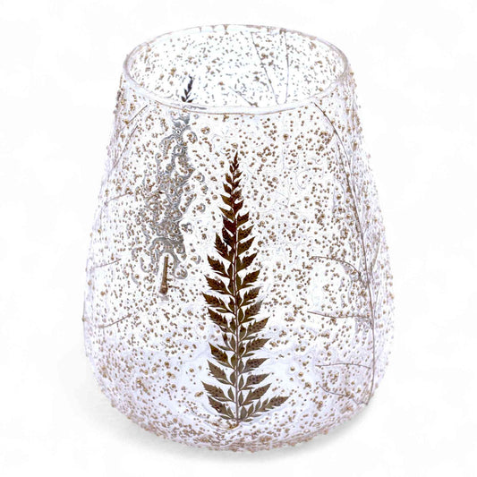 Portavelas de Vidrio floral natural - Cuenco grande - Pino (15x12cm)