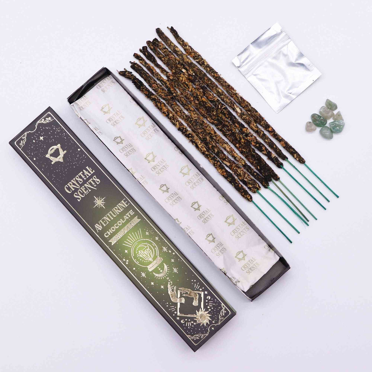 Incienso de purificación con aventurina cristal - Chocolate - Artisan Product Ethically Sourced Made In India | El Bazar de T