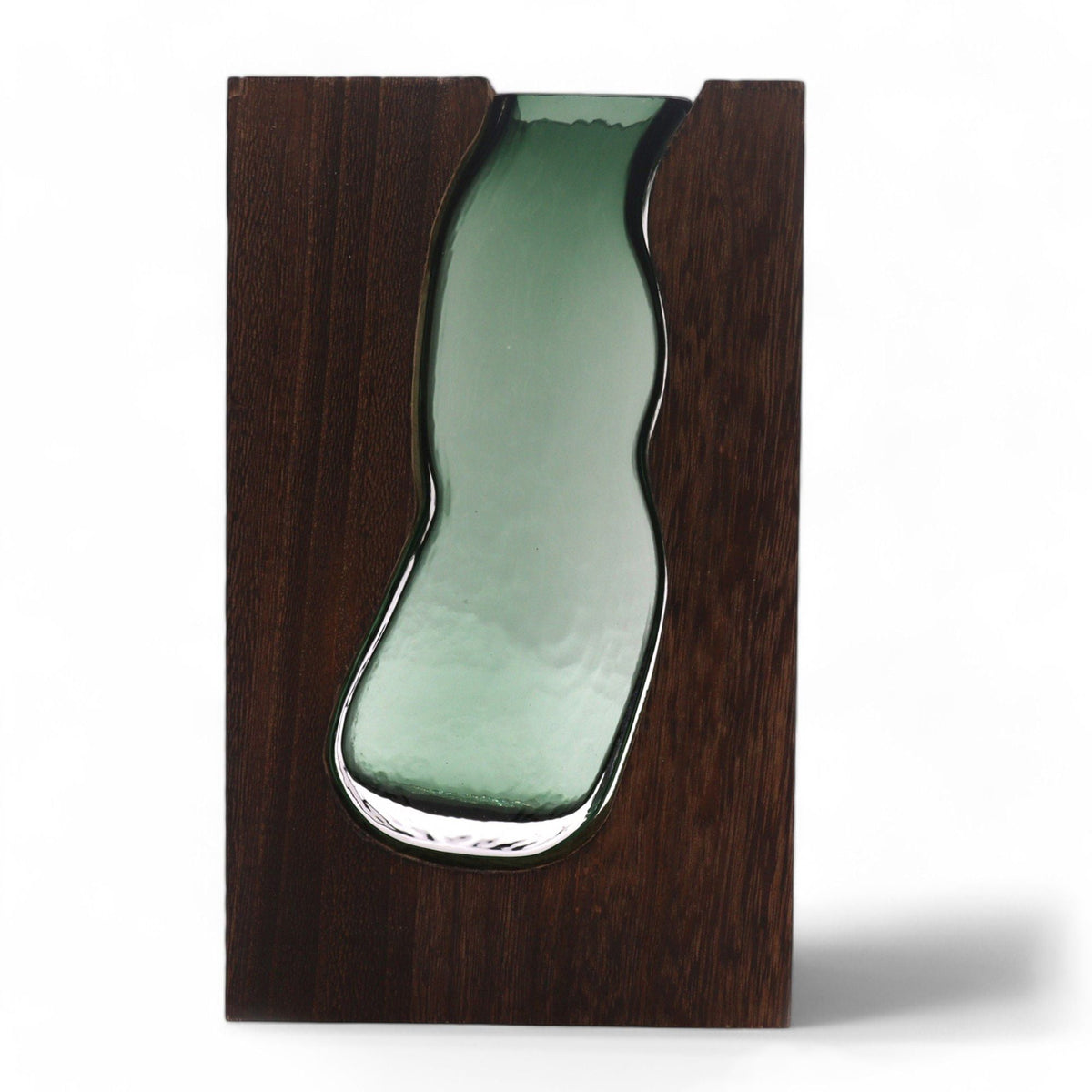 Vase en verre / Terrarium en bois de tung foncé - 14,5x5x23cm