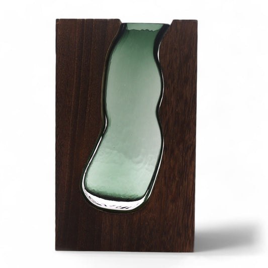 Glass Vase / Terrarium in Dark Tung Wood - 14.5x5x23cm