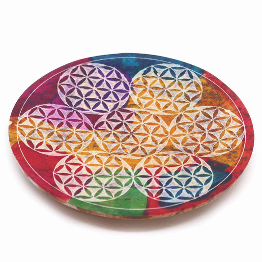 Porta-incienso Disco de Esteatita 12cm - 7 Flor de la Vida - Porta incienso de esteatita | El Bazar de Tizar