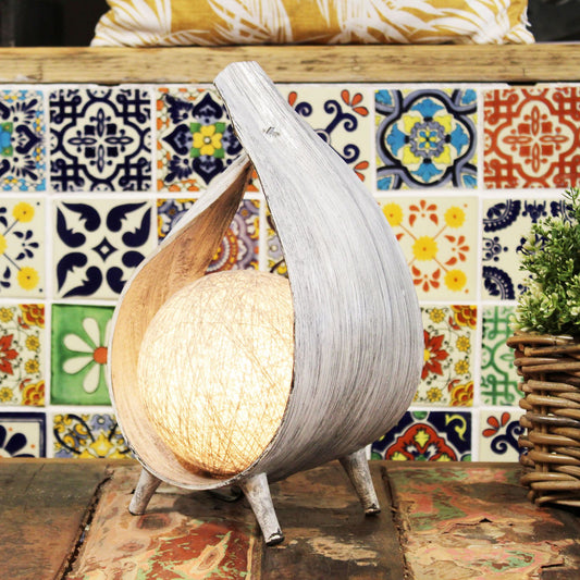 Natural Coconut Lamp - Silver Wrap