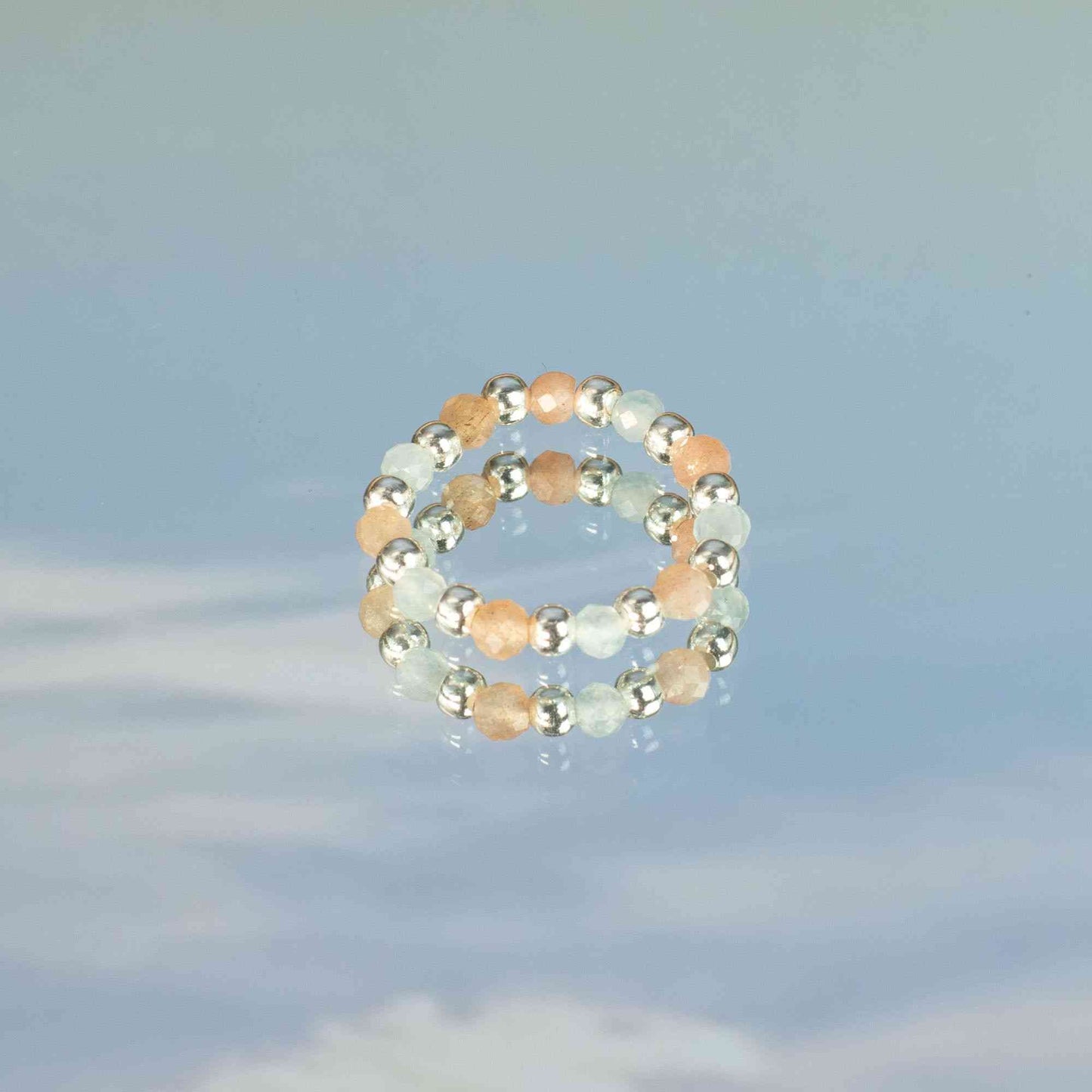 Conjunto de anillos con gemas de ninfa espiritual - Puesta de sol marina