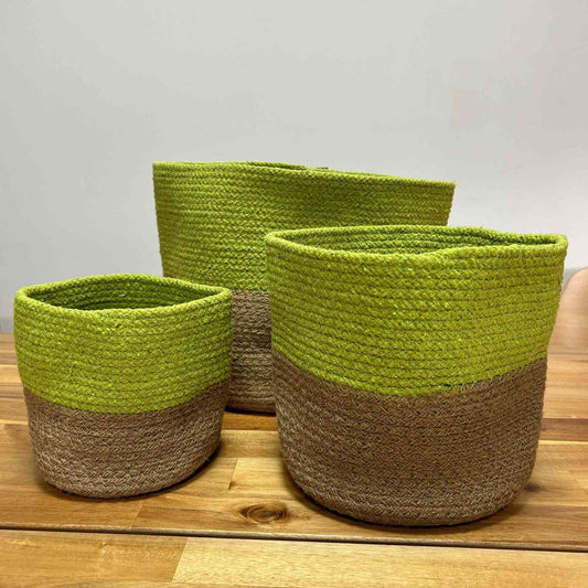 Lot de 3 paniers en coton et jute - Pistache