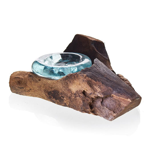 Verre fondu sur bois - Porte-bougie