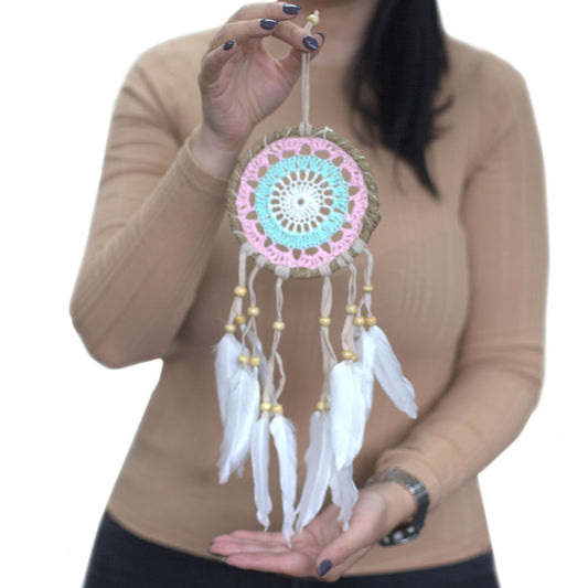Attrape-rêves en macramé rose 12 cm (couleurs assorties)