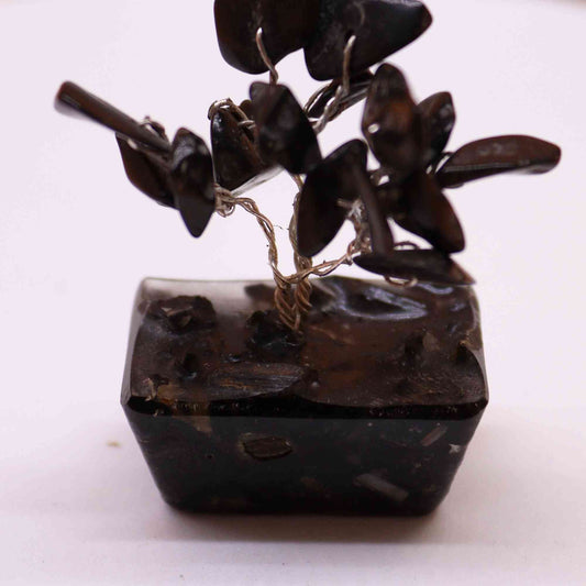 Mini árbol de piedras preciosas sobre base de orgonita - Ágata negra (15 piedras)