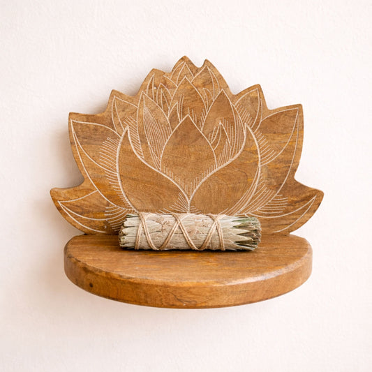 Lotus Wall Shelf with White Washed Finish
