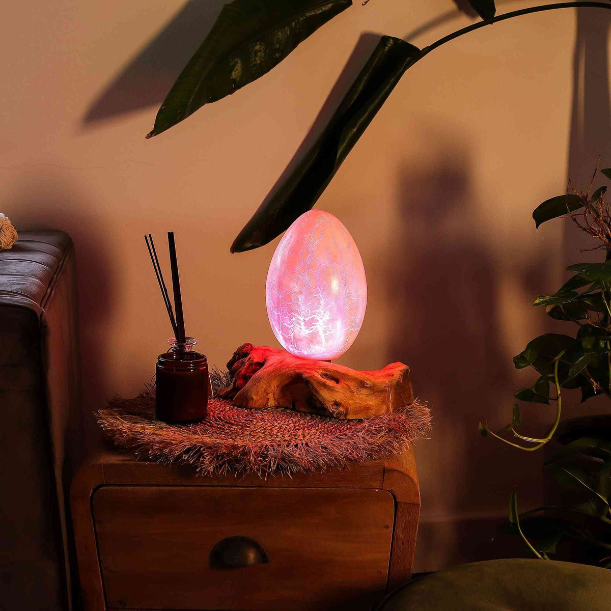 Lámpara de Mesa con Pantalla Huevo de Fuego Craquelado – Naranja - Artisan Product Ethically Sourced Handmade | El Bazar de T