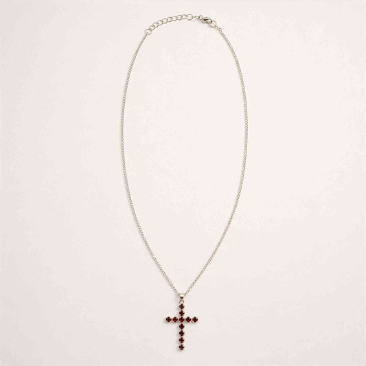 Colgante devocional de la India - bañado en plata (cadena de 45 cm) - crucifijo de granate - bañado en plata colgante crucifi