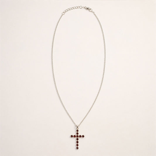 Colgante devocional de la India - bañado en plata (cadena de 45 cm) - crucifijo de granate