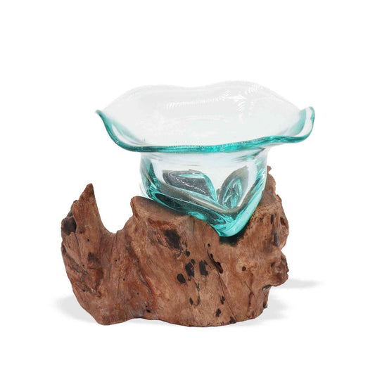 Cuenco de cristal fundido para dulces en madera - Vidrio fundido sobre madera, centro de mesa