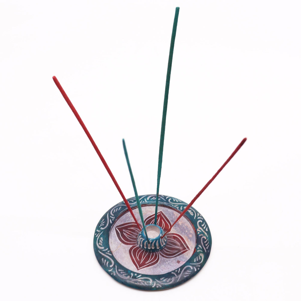 Porta-incienso Disco de Esteatita 12cm - Cuatro Pétalos (cono y porta-incienso) - Porta incienso de esteatita | El Bazar de T