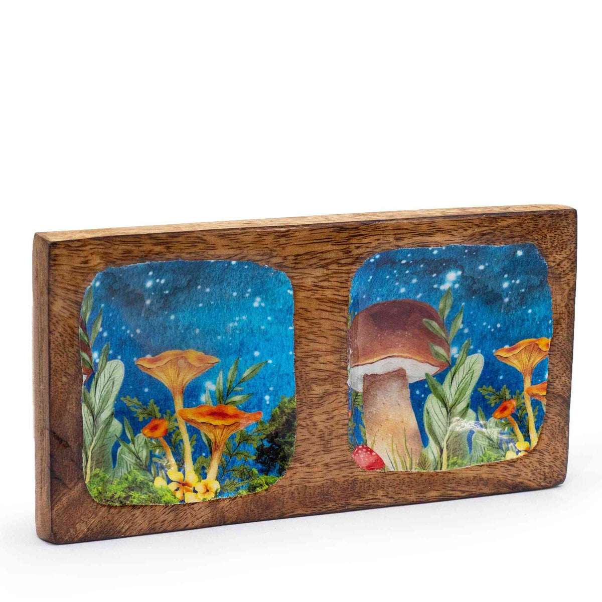 Bandeja doble 20x10x2.5cm - Diseño seta verde azulado - Cajas y bandejas con diseño de setas